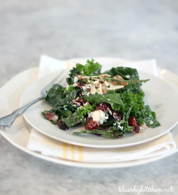 Kale Salad with Warm Cranberry Almond Vinaigrette 
