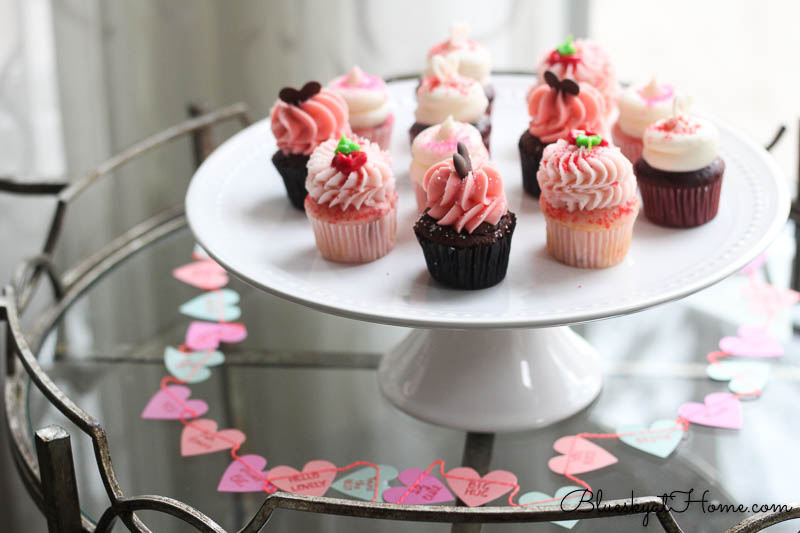 Valentine cupcakes on cake stand