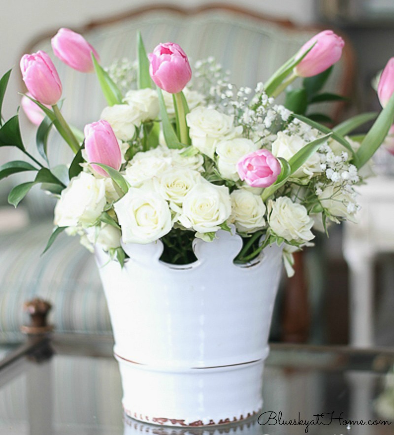 pink tulips and white roses