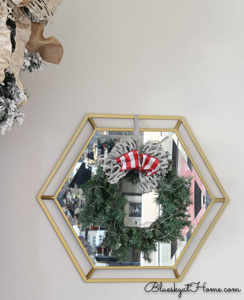 Dining Room Mirror Decorated with wreath and Christmas bow