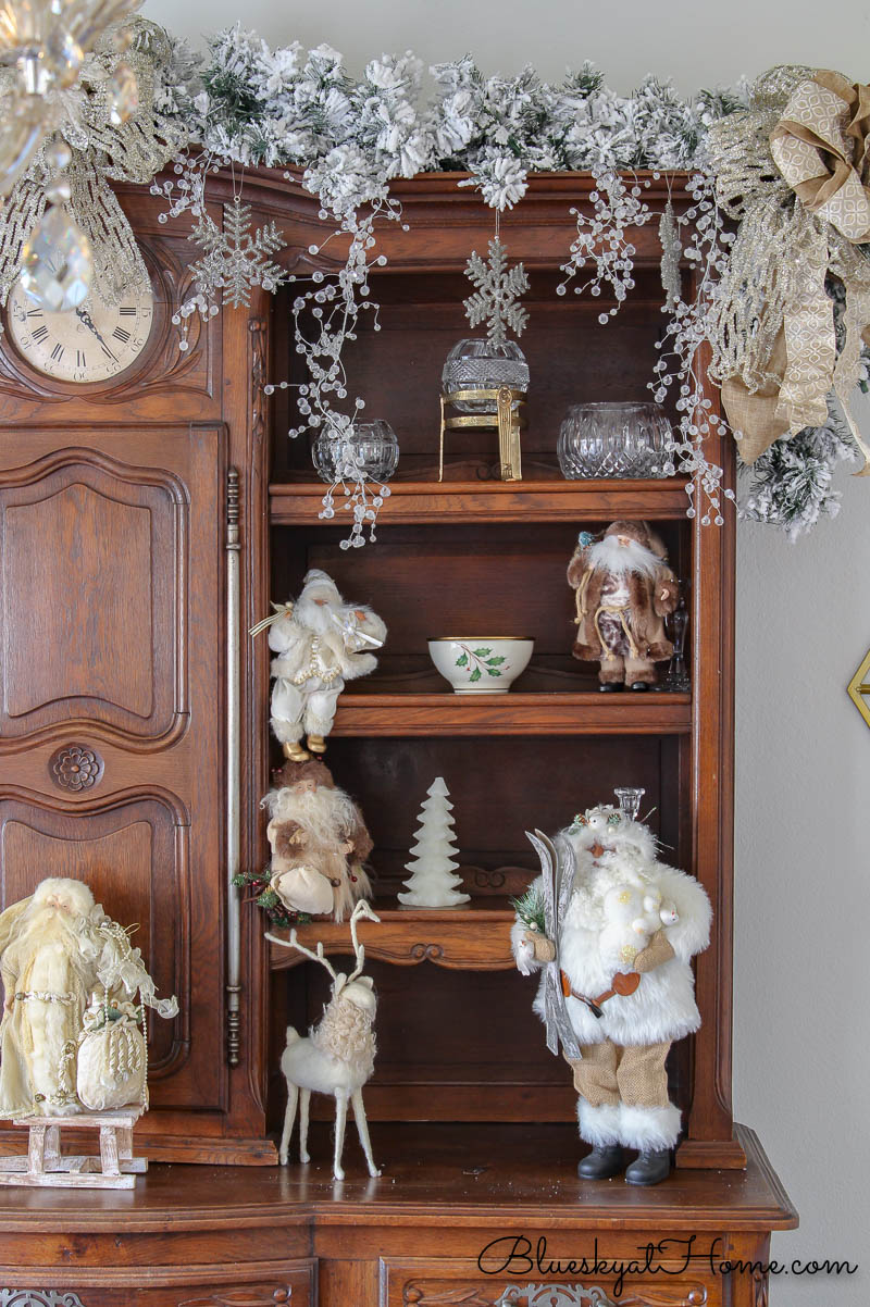 Dining Room hutch decorated for Christmas 