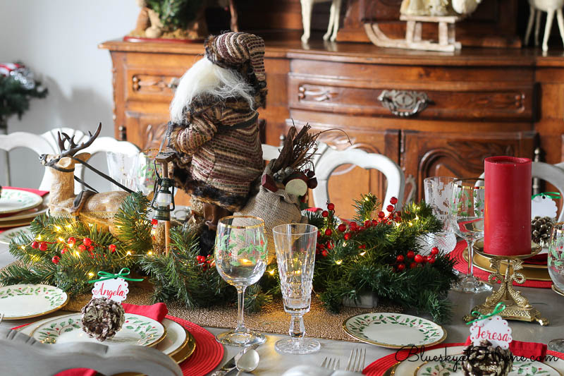 Christmas tablescape with rustic santa and sleigh