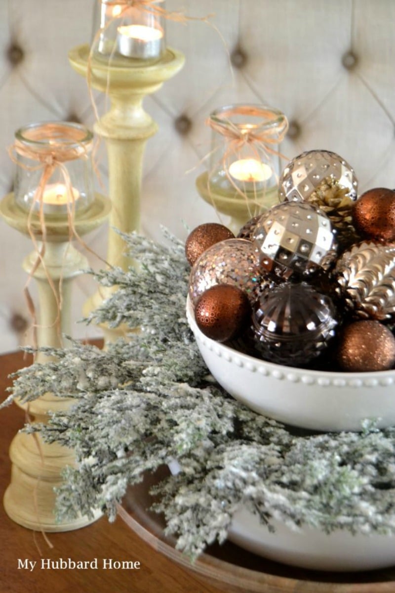 bowl of Christmas ornaments
