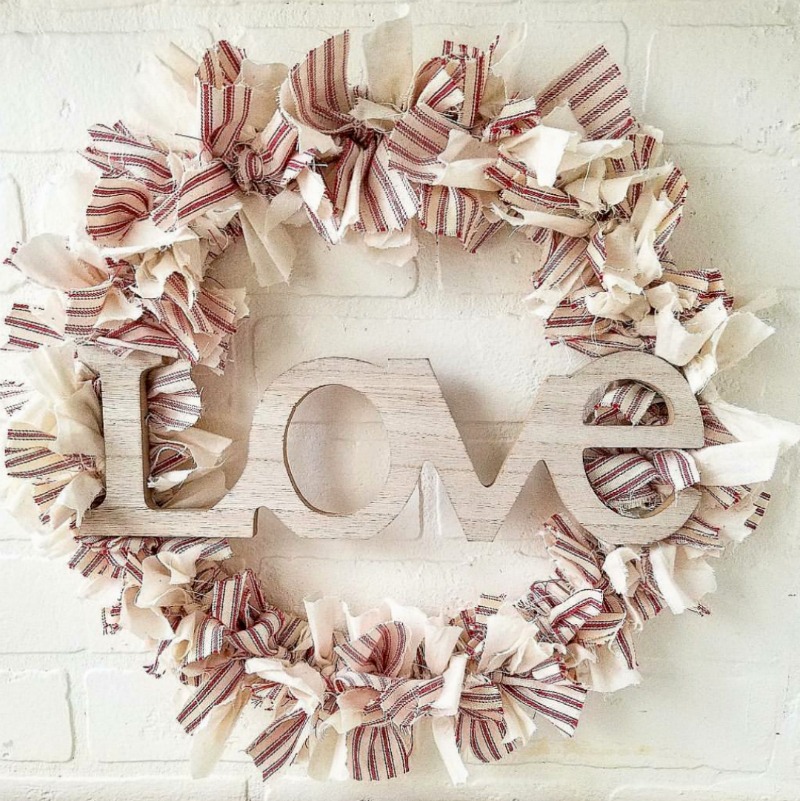 rag wreath with LOVE sign