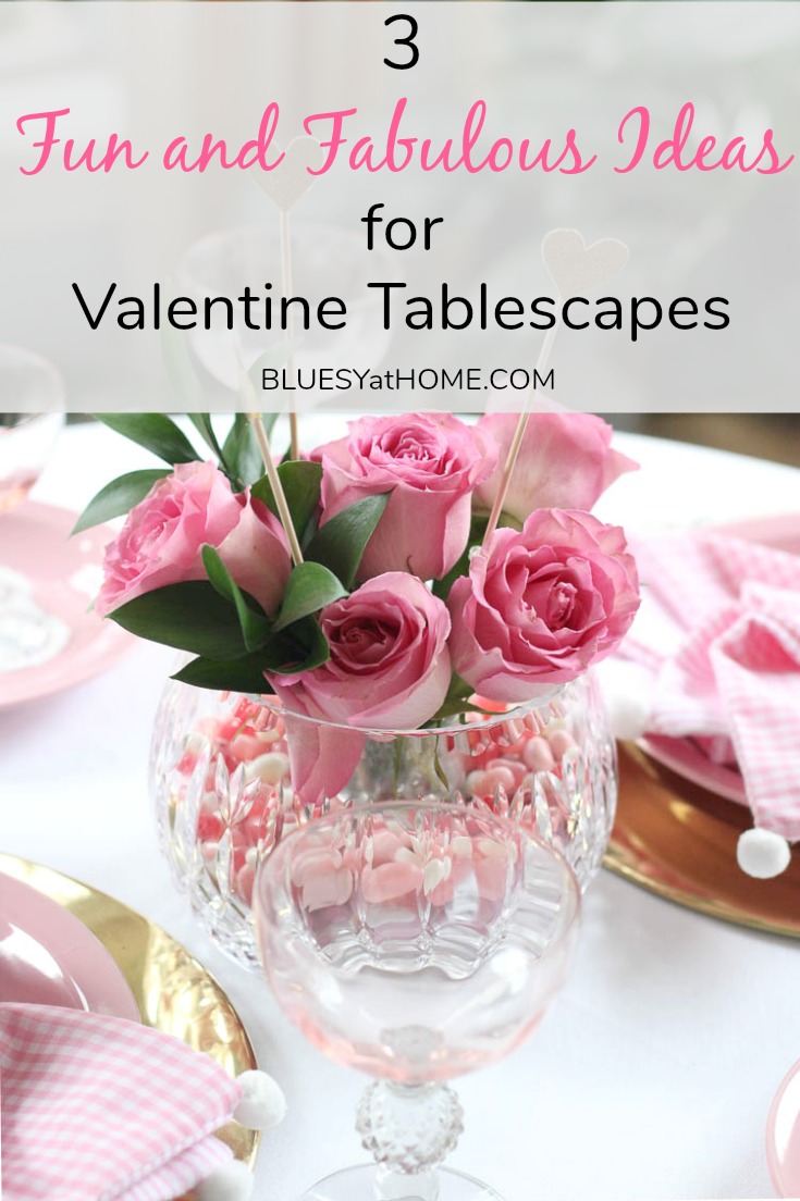 vase of pink roses for Valentine Tablescapes