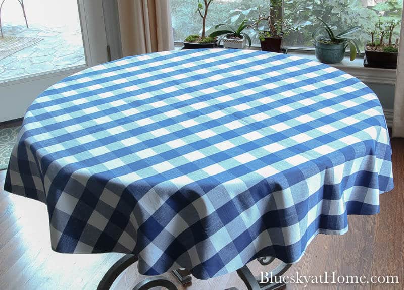 blue and white check tablescloth