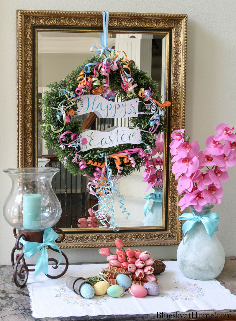 entry with Easter wreath on mirror