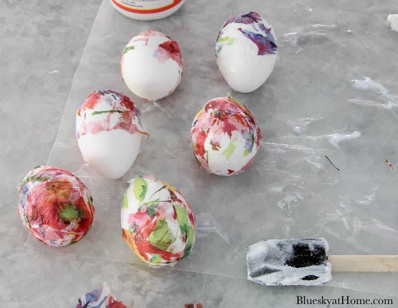 decoupaging floral Easter eggs