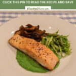 pan-seared salmon pea sauce with fresh veggies graphic