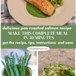 pan-seared salmon pea sauce with fresh veggies graphic