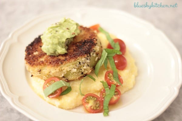 Fried Green Tomatoes with Polenta and Avocado Cream Sauce