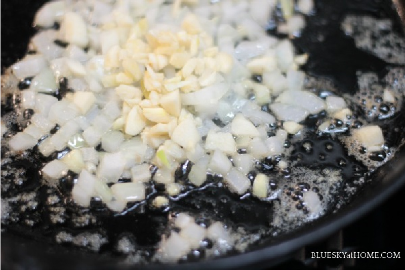 sautéing. onion and garlic in skillet