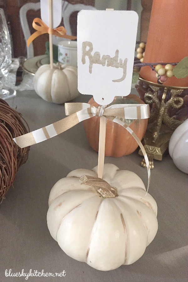 How to Make Pumpkin Place Cards for a Holiday Table. This easy project using the HomeRight Spray Shelter will enhance your table impress your guests.