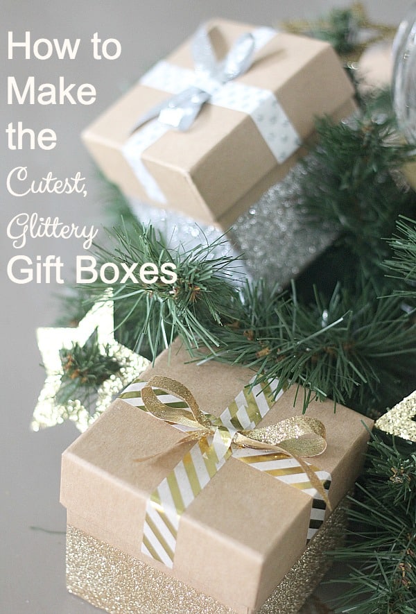 How to Make the Cutest, Glittery Gift Boxes for favors, hostess gifts or to decorate your home for the holidays. Easy DIY with glitter and washi tape.