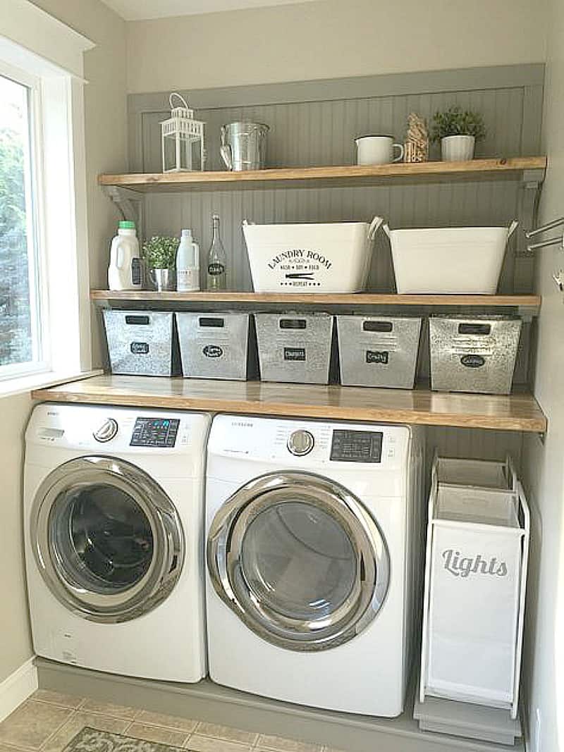 laundry room counter and shelves