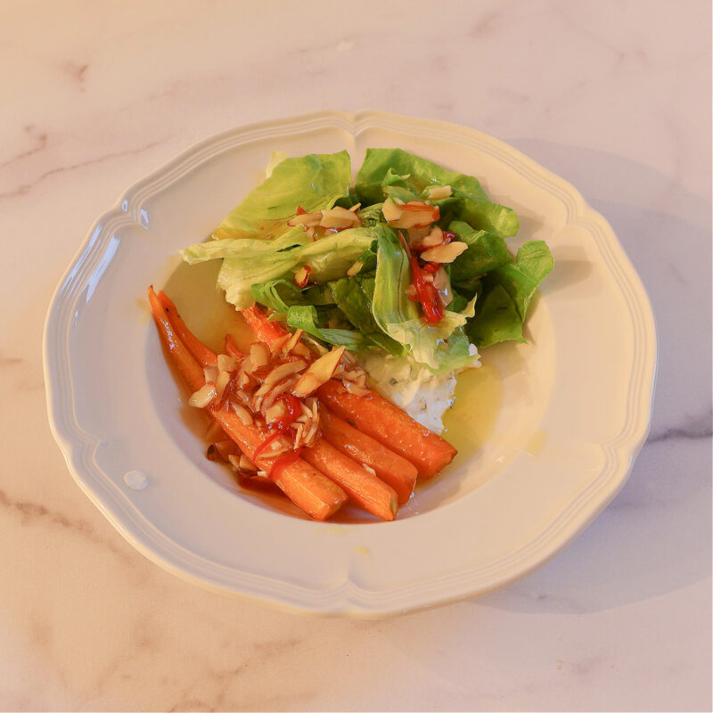 baby carrot, mache, and Thai chile vinaigrette salad