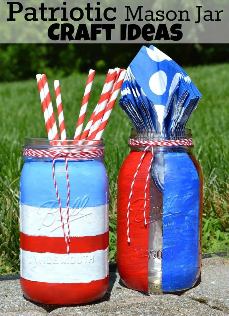 red, white and blue patriotic mason jars