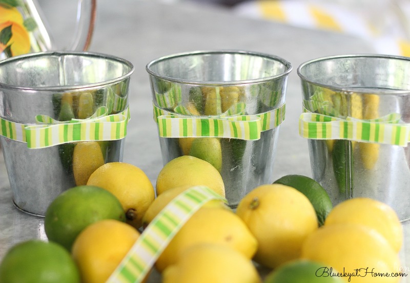 ribbon and lemons on galvanized pails