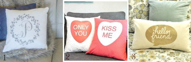 4 pillows with vinyl decals