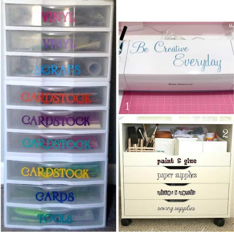 cricut machine, fine drawers with vinyl decals