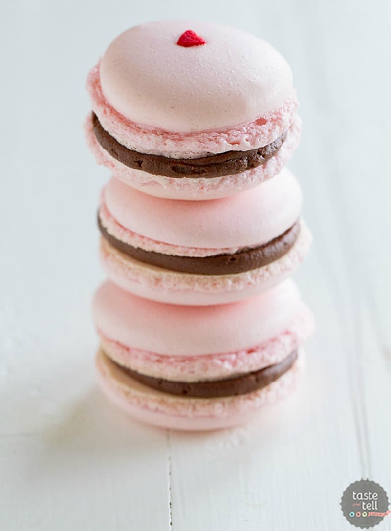 pink and chocolate macarons