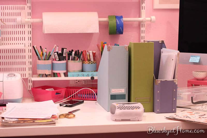 My Office Reorganization ~ TIps for a Neat Space. After constructing my office and outfitting it for maximum efficiency, 1 year later it was time to reorganize, clean out and throw out. See what I did to bring back an organized office space. BlueskyatHome.com