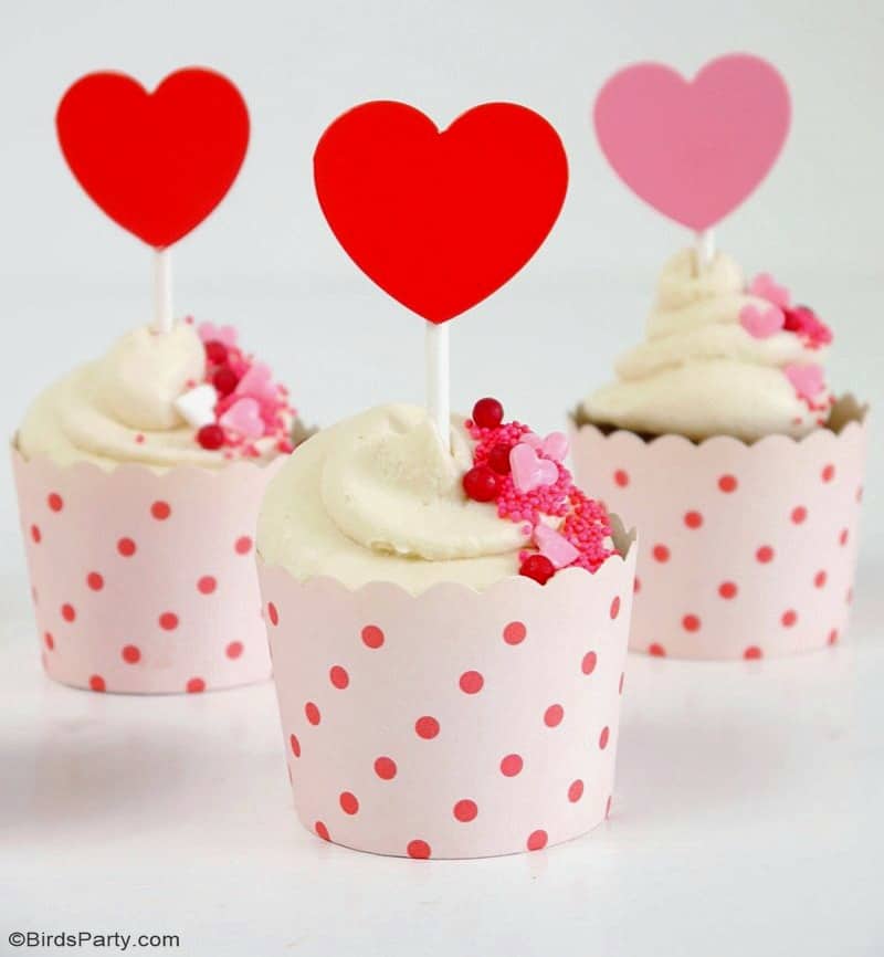 Valentine cupcakes with red hearts