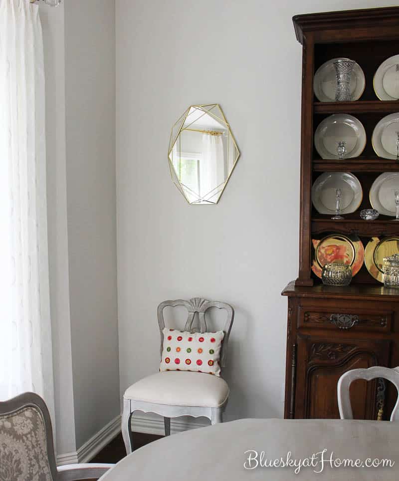 Our Light and Airy Dining Room Makeover Reveal ~ ORC Week 6. It's time to show off our new dining room with a light palette and airy fresh feel in white and gray with a pop of pink. From old world to new world in 6 weeks for the One Room Challenge. BlueskyatHome.com