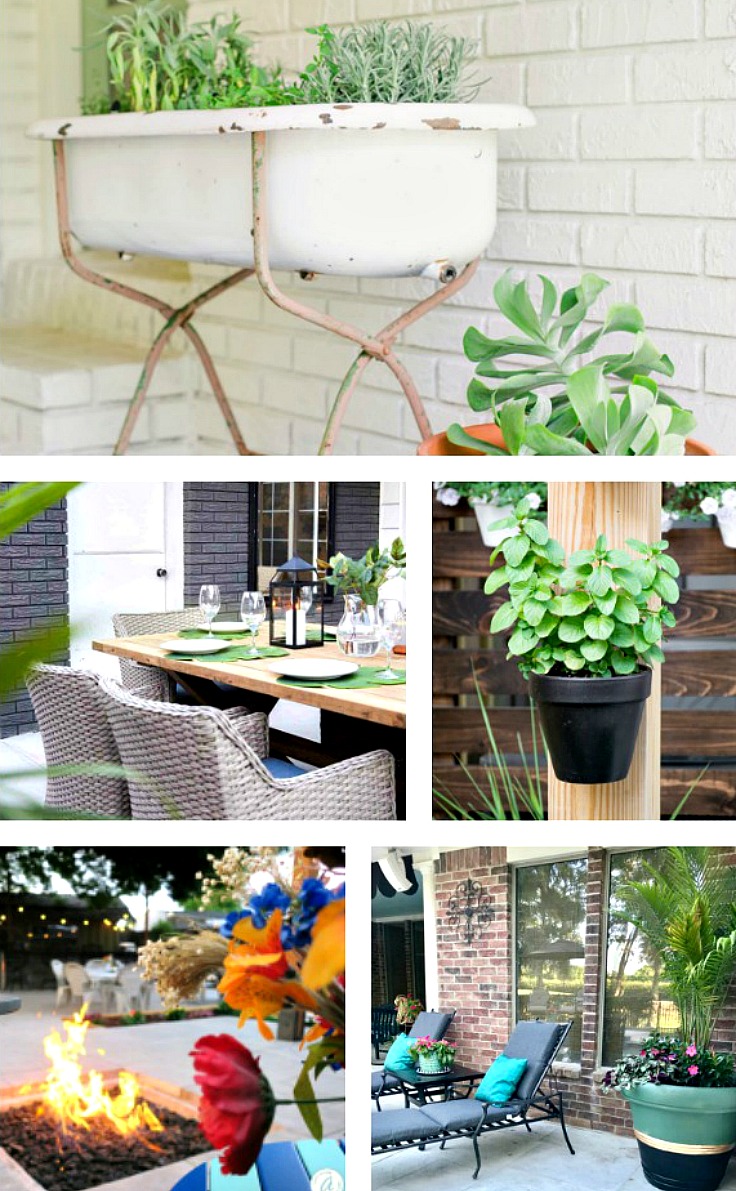 5 Creative DIY Backyard Makeovers to Inspire You. Designing our outdoor spaces is like designing a house: flooring, seating, lighting and accessories have to work together to create a space that functions for family and entertaining. BlueskyatHome.com #backyardideas #backyardmakeovers #DIYbackyards #DIYoutdoorspaces