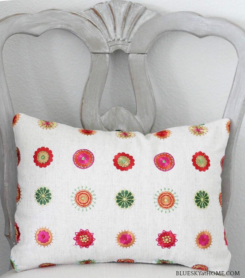 pink, green, orange cirlce fabric pillow