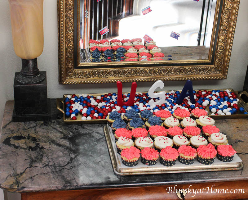 flag decoration of red, white and blue cupcakes
