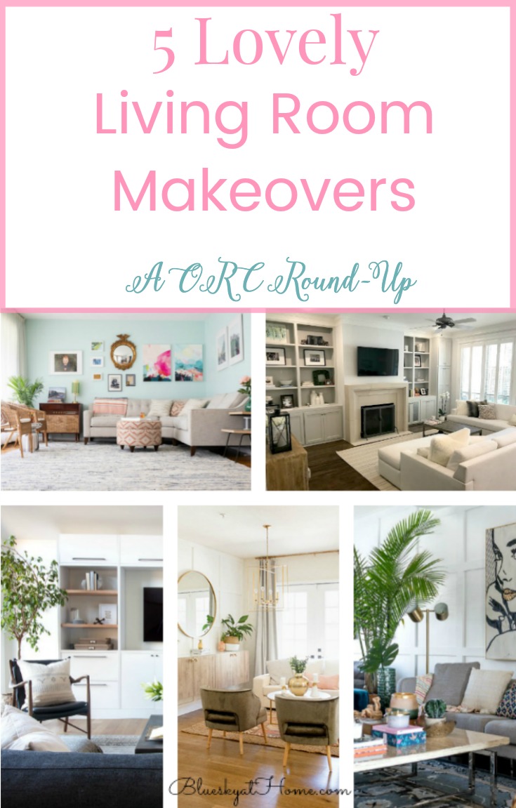5 Lovely Living Room Makeovers. Ideas to create a living space with color, accessories, and furniture. BlueskyatHome.com #livingroom #livingroommakeover