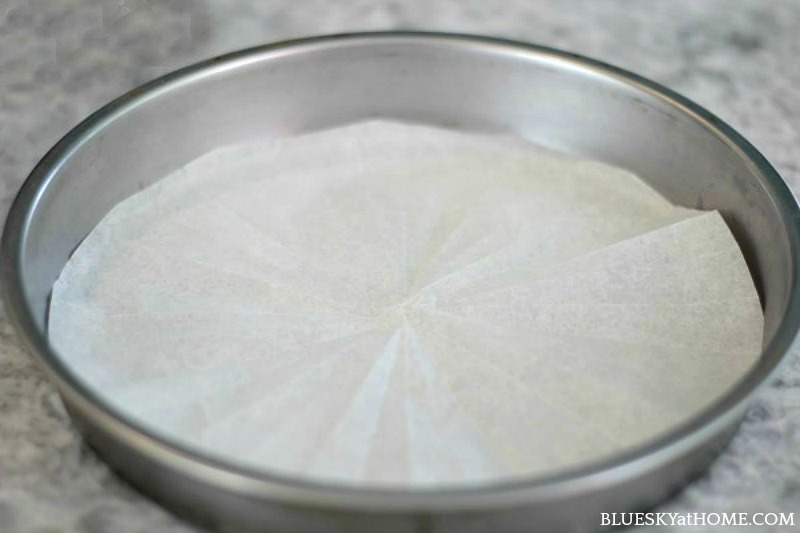 cake pan with parchment paper