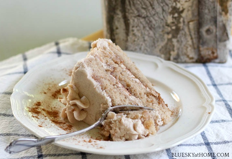 slice of cinnamon cake on white plate