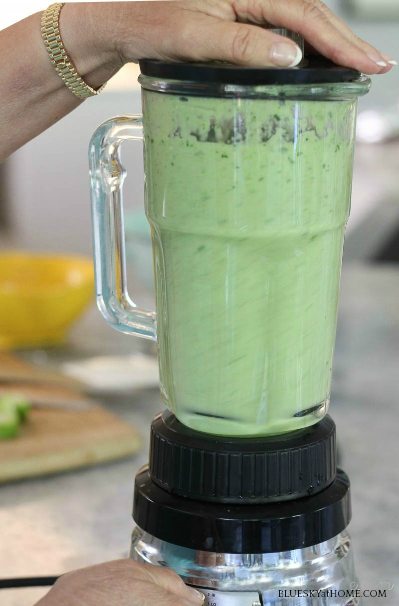 making Cucumber Tomatillo Gazpacho in blender