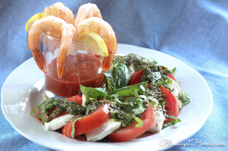 caprese salad with chilled shrimp