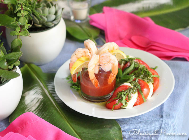 caprese salad with chilled shrimp