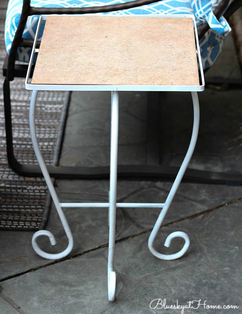 white metal side table iwth tile top