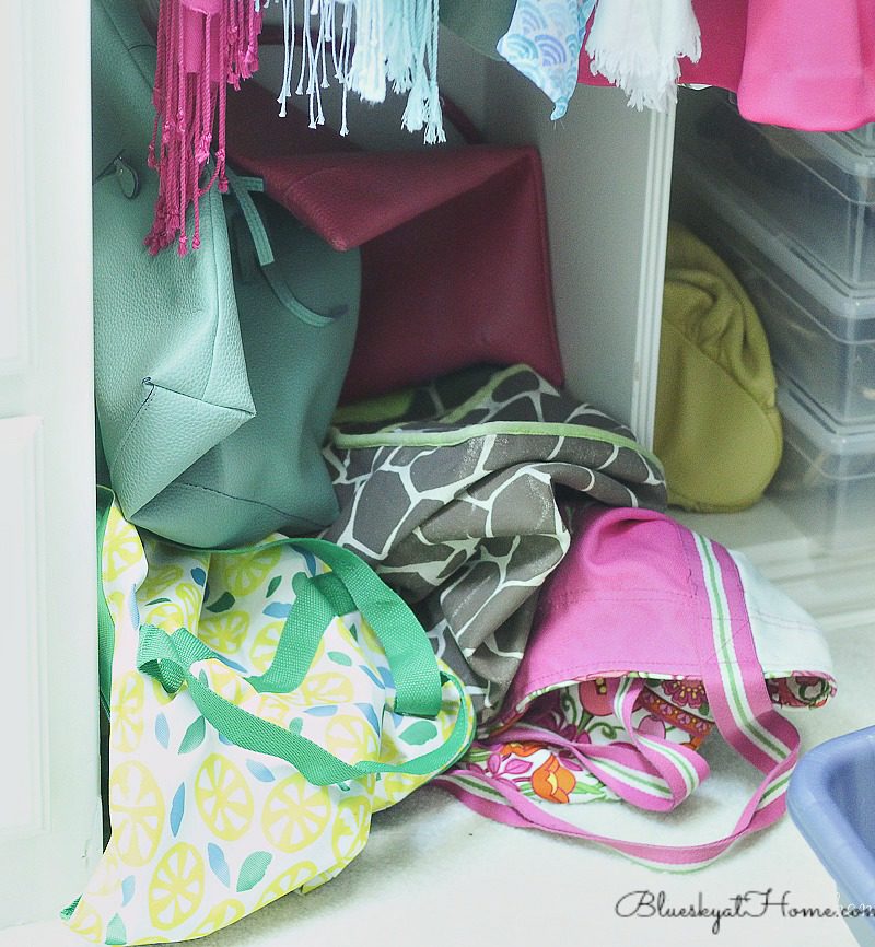 tote bags on closet floor