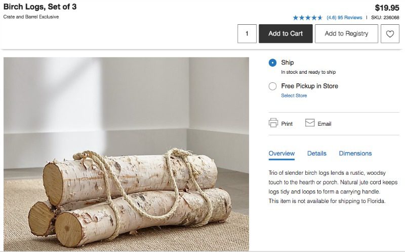 Crate and Barrel Birch Logs