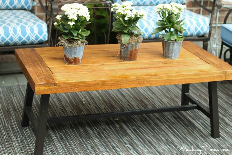 wood and metal rectangle patio coffee table