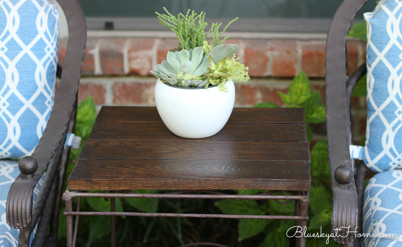 new stained table top with succulent pot