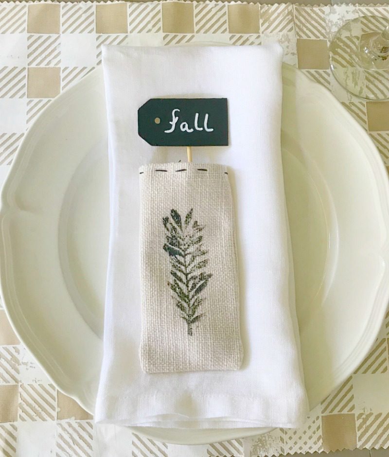 utensil pouch with wood sign