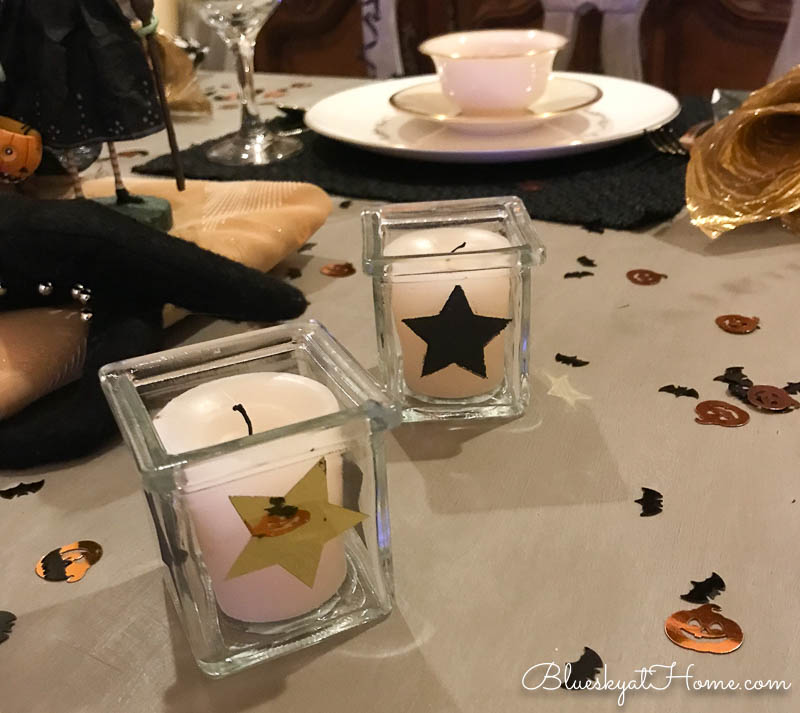 Black and Gold Halloween Tablescape - Bluesky at Home