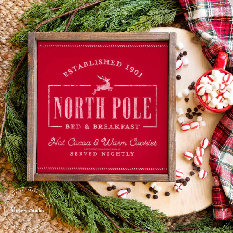 wood sign with North Pole Lettering