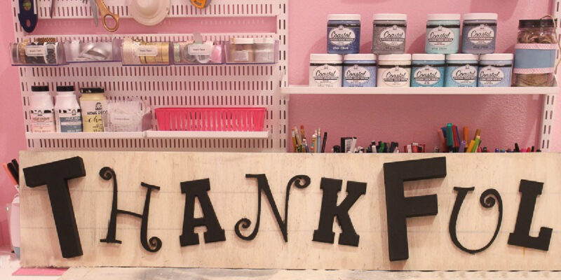 Thankful sign with letters painted black