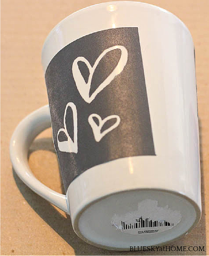 heart Valentine's stencil on white mug