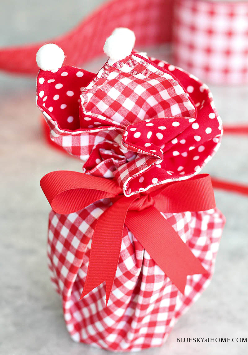 Valentine's gift wrapped in red plaid napkin