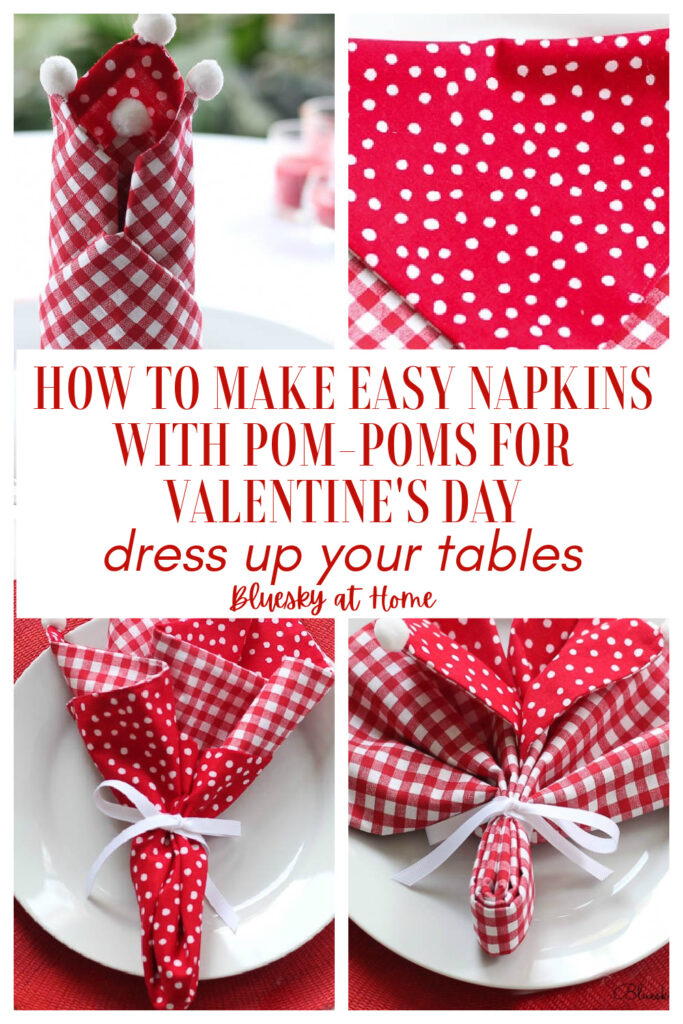 easy napkins with pom-poms for Valentine's Day