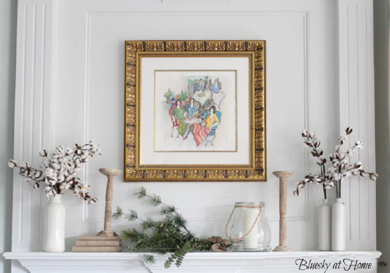 winter decor mantel